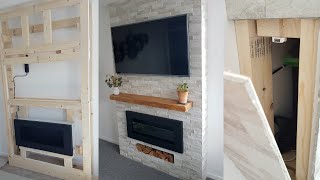 DIY Bioethanol Fireplace  TV Stone Wall  Hidden shelf inside Under £400 [upl. by Panther]